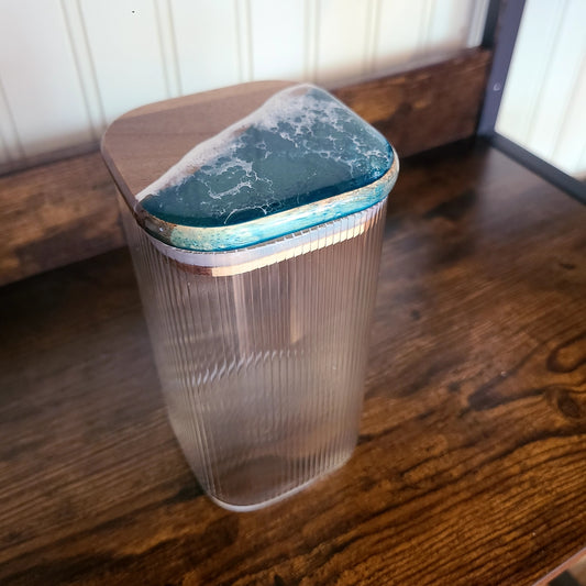 Glass Fluted Jar with resin wave bamboo lid (Maria Hostage) OL
