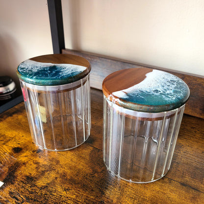 Artisanal Resin Wave Art set of 2 glass fluted jars (Maria Hostage)