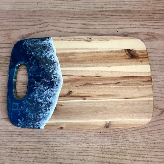 Artisanal Charcuterie Board deep blue wave resin design (Maria Hostage) OL