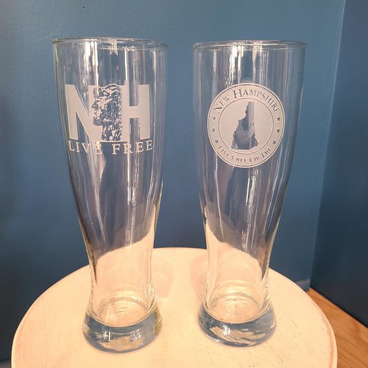 NH Crystal Pilsner Beer Glass various etchings 16 oz. (American Crystal) OL
