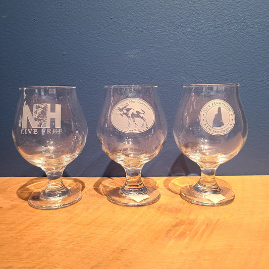 NH Crystal Belgium Beer Glass various NH etchings 17 oz. (American Crystal) OL