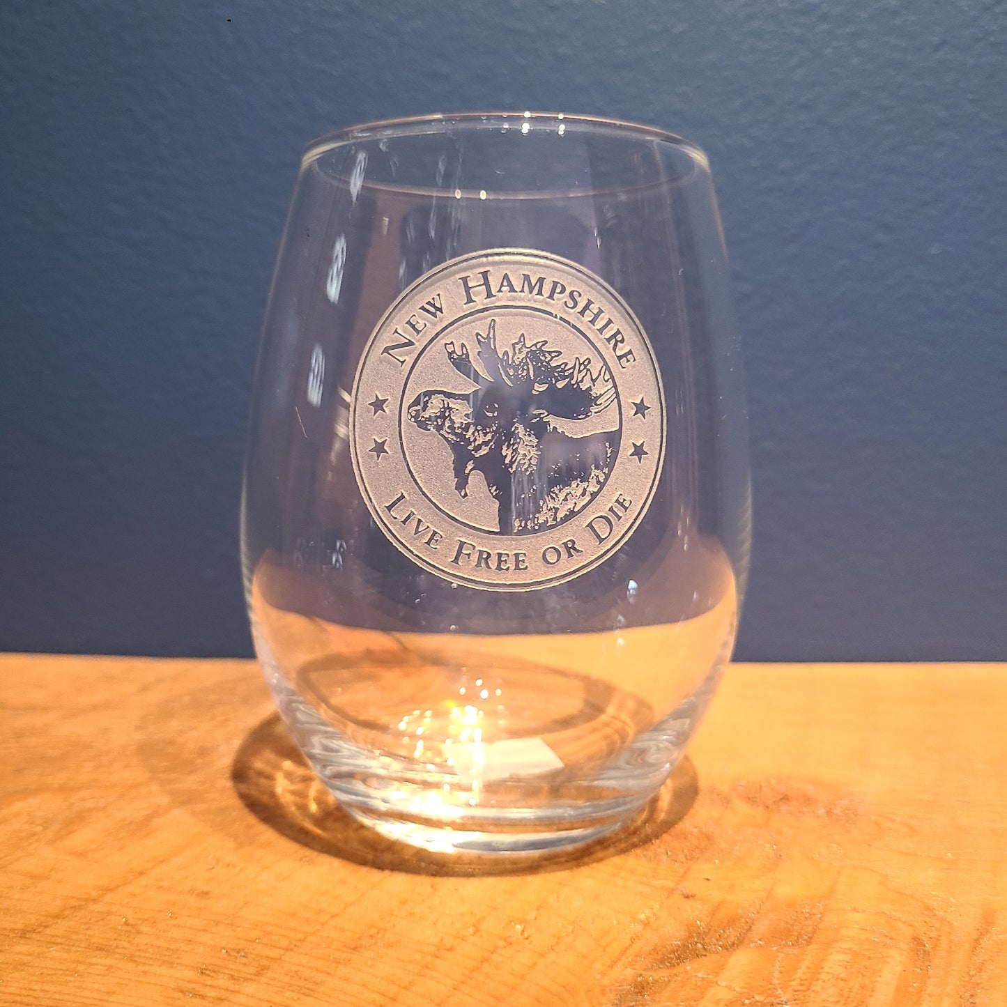 Stemless Crystal Wine Glass 21 oz. Various NH Etchings (American Crystal Works) OL