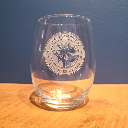 Stemless Crystal Wine Glass 21 oz. Various NH Etchings (American Crystal Works) OL