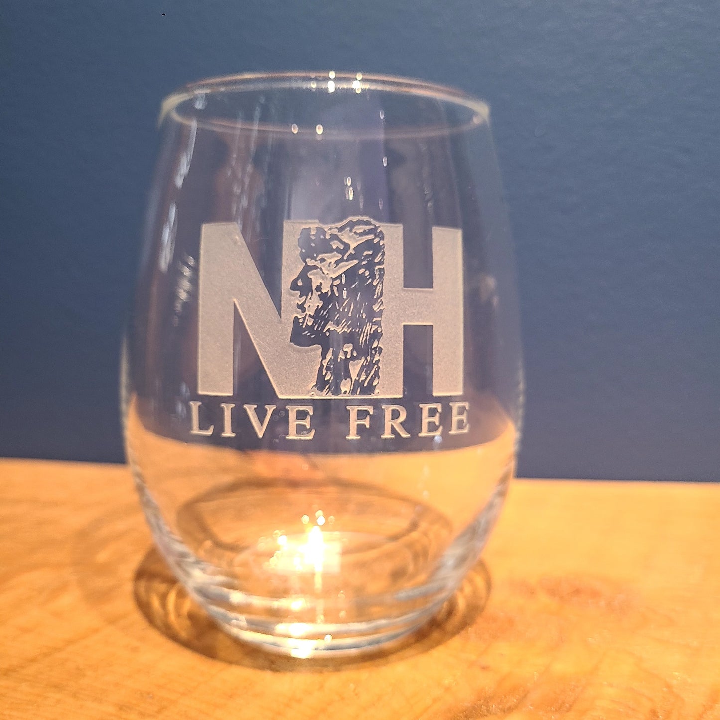 Stemless Crystal Wine Glass 21 oz. Various NH Etchings (American Crystal Works) OL