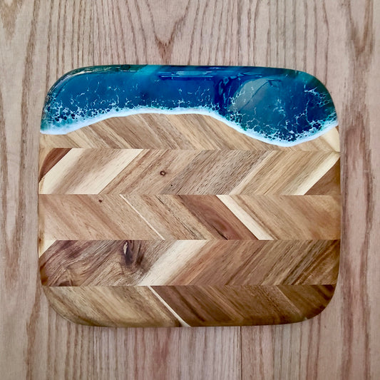 Wood Herringbone Resin Wave Board 12"x13" (Maria Hostage/Java Lou Studio) OL