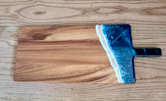 Rectangular Wood Resin Wave Board 17 1/2"x8 1/2" w/ 4" handle (Maria Hostage/Java Lou Studio) OL