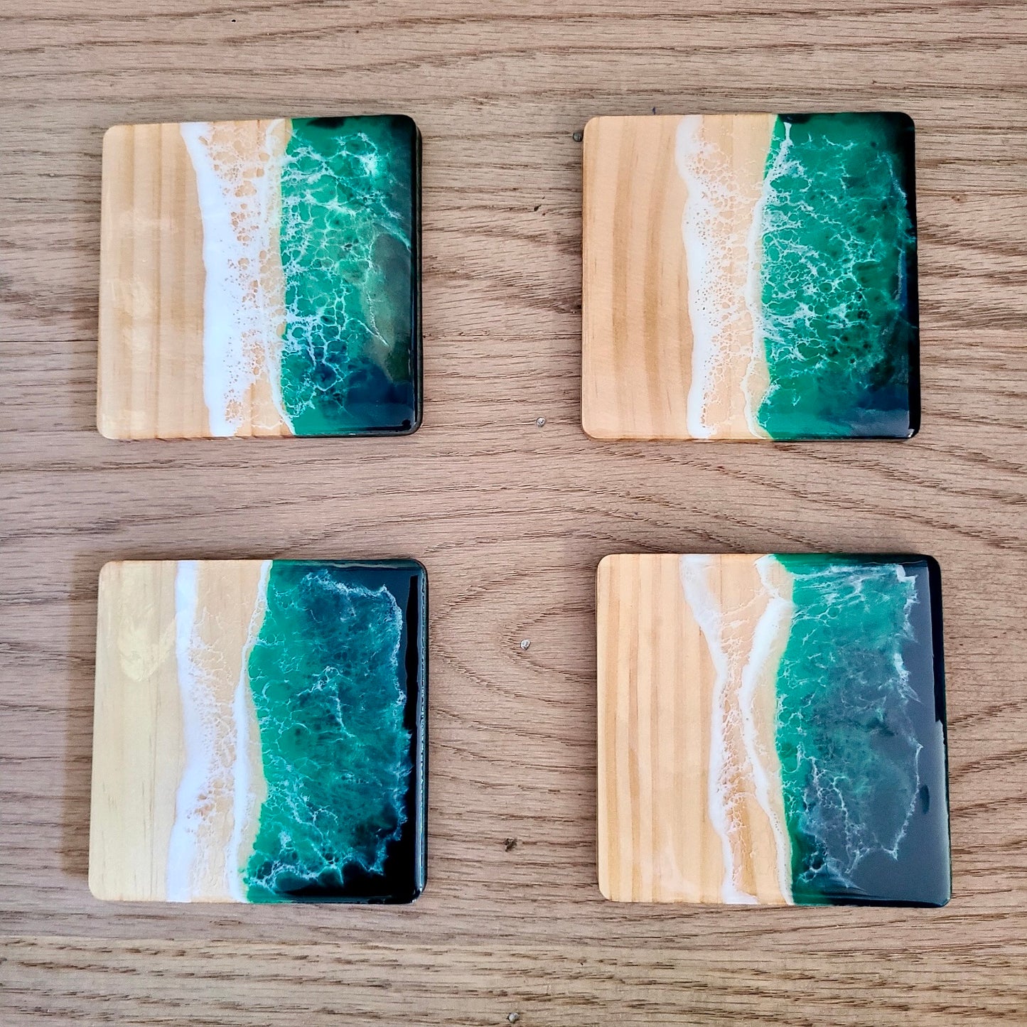 Green Wave Resin Coaster Set (4) (Maria Hostage/Java Lou Studio) OL