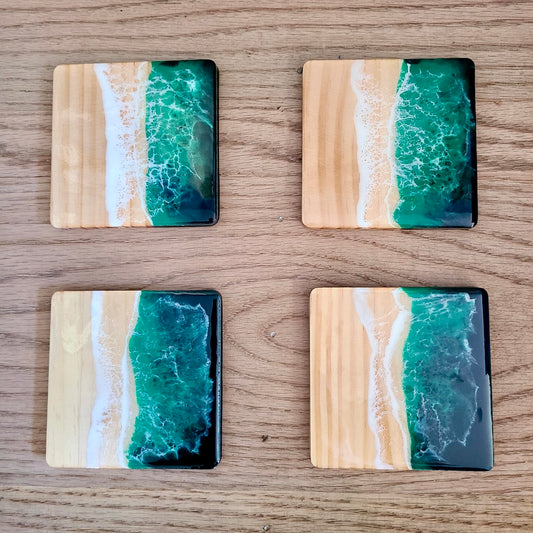 Green Wave Resin Coaster Set (4) (Maria Hostage/Java Lou Studio) OL