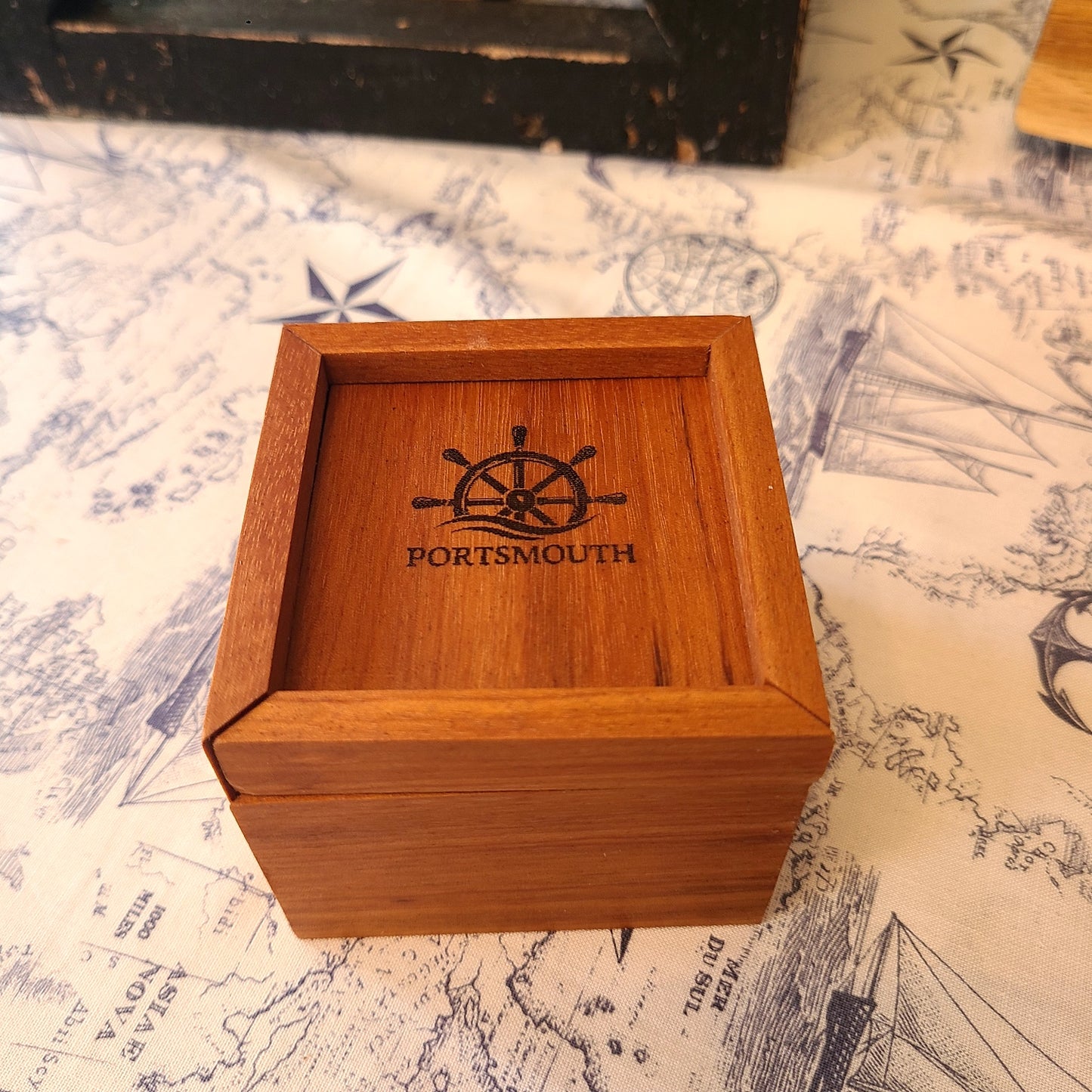 Tiger Maple Storage Box with Portsmouth/Ship Wheel 3"x3" (Rick Becksted) OL