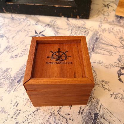 Tiger Maple Storage Box with Portsmouth/Ship Wheel 3"x3" (Rick Becksted) OL