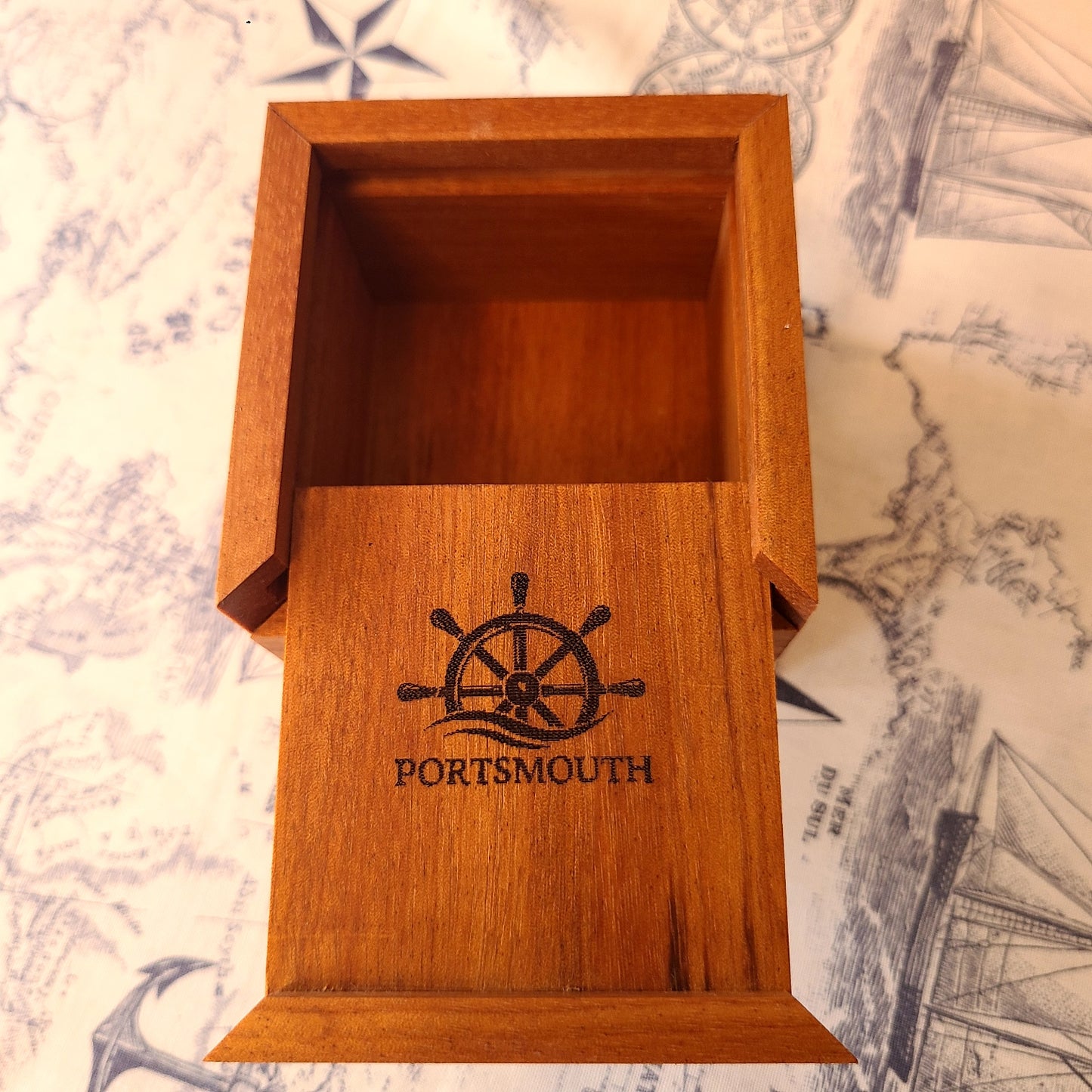 Tiger Maple Storage Box with Portsmouth/Ship Wheel 3"x3" (Rick Becksted) OL