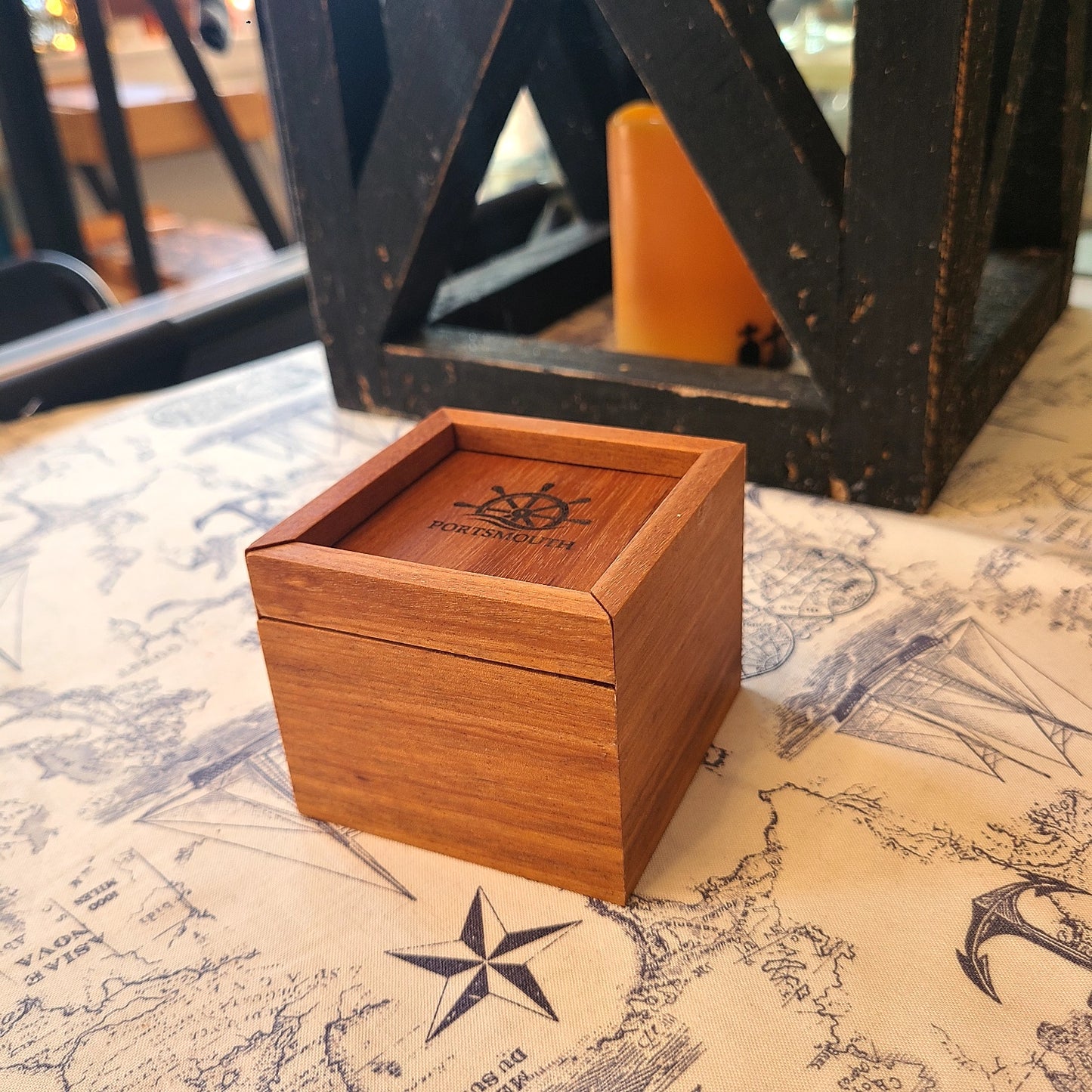 Tiger Maple Storage Box with Portsmouth/Ship Wheel 3"x3" (Rick Becksted) OL