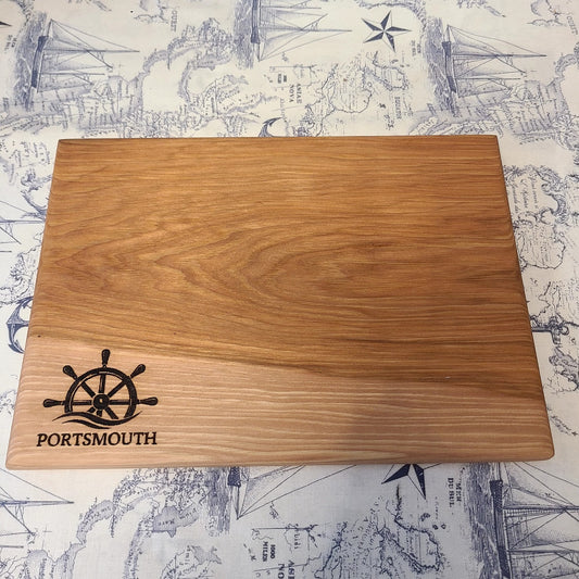 Wood Carving Board with "Portsmouth and Ship's Wheel" Design - 10 1/2" x 7 1/2" (Rick Becksted) OL