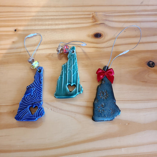 Pottery NH State Christmas ornament - various colors (Claire Provencher Ceramics) OL