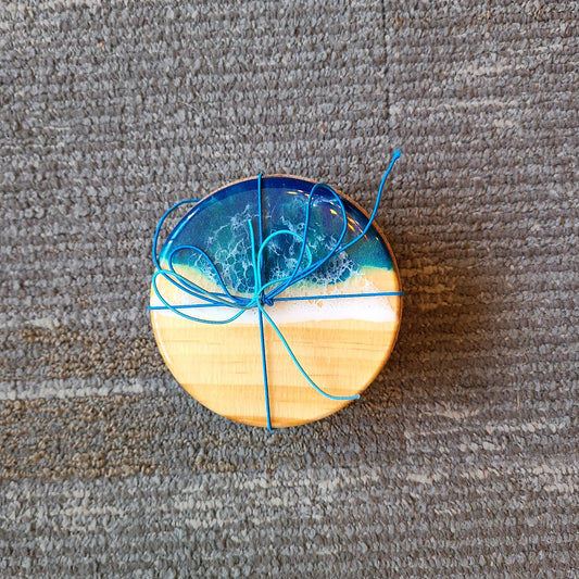 Artisanal Resin Blue Wave Coaster Set of 4 (Maria Hostage/Java Lou Studio) OL