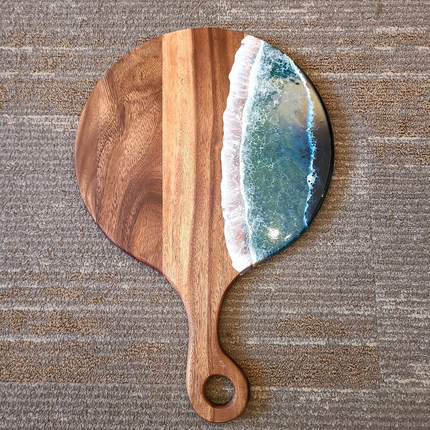 Wood & Resin Wave Round Board 12" diameter w/ handle (Maria Hostage/Java Lou Studio) OL