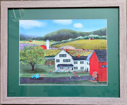 "Farmland Summer"  matted & framed original print (Wickie Rowland) OL