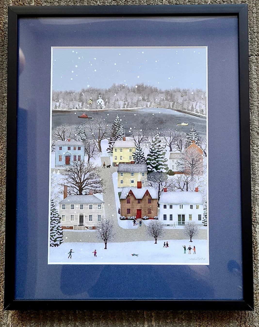 "A Strawberry Banke Winter" matted & framed original print (Wickie Rowland) OL