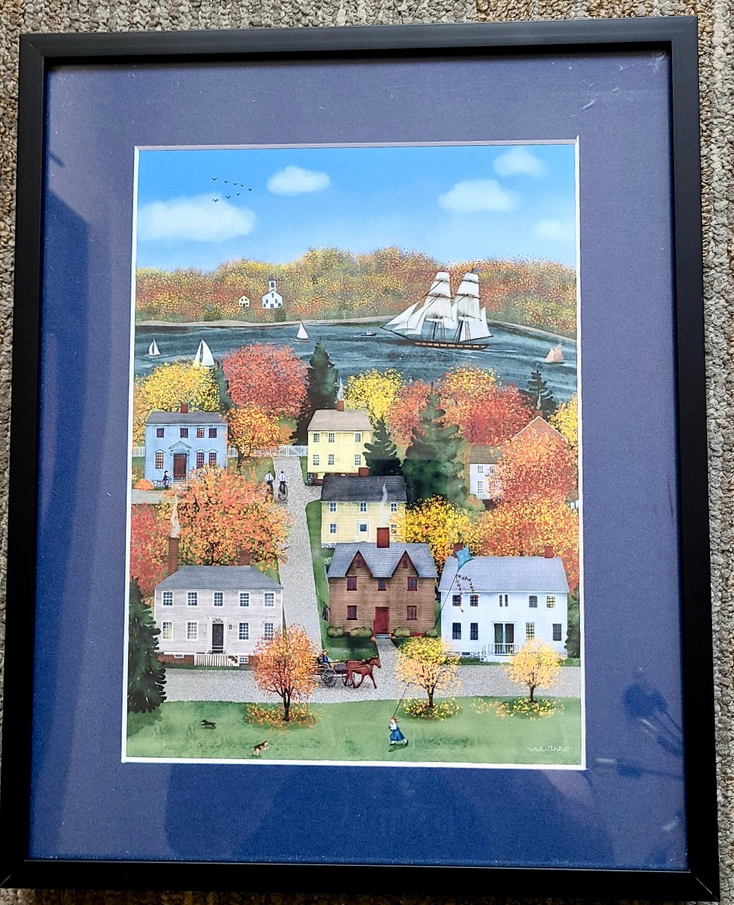 "A Strawberry Banke Autumn" matted & framed original print (Wickie Rowland) OL