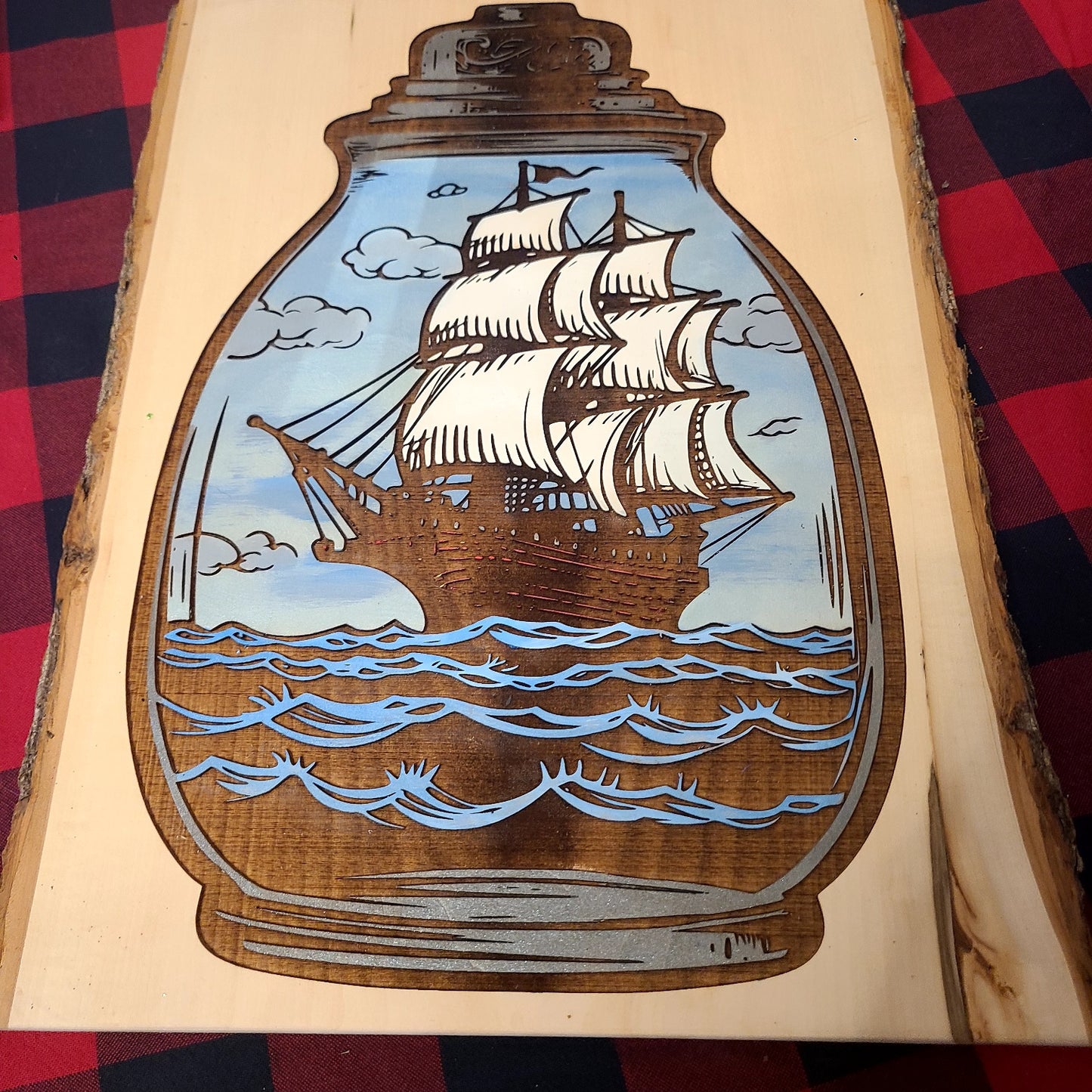 Carved Painted Wood Ship & Carved Painted Wood Sea Turtle Art CN-175-05 (Carter's Creations NH) OL