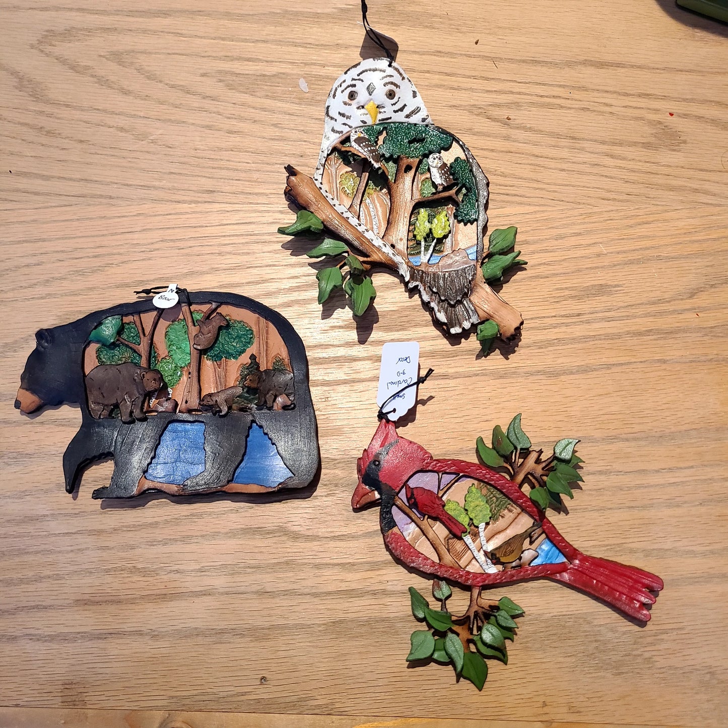 Intricate Handcrafted Leather Owl, Bear Leather Decor (Log Cabin Leather) OL