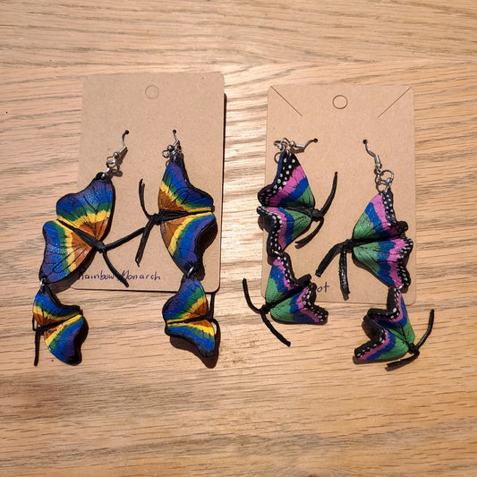 Leather Double Butterfly Earrings (Log Cabin Leather) OL
