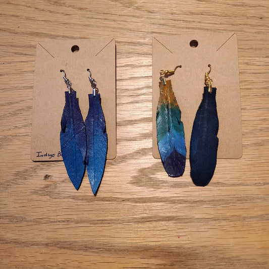 Handcrafted Leather Feather Earrings - medium sized (Log Cabin Leather) OL