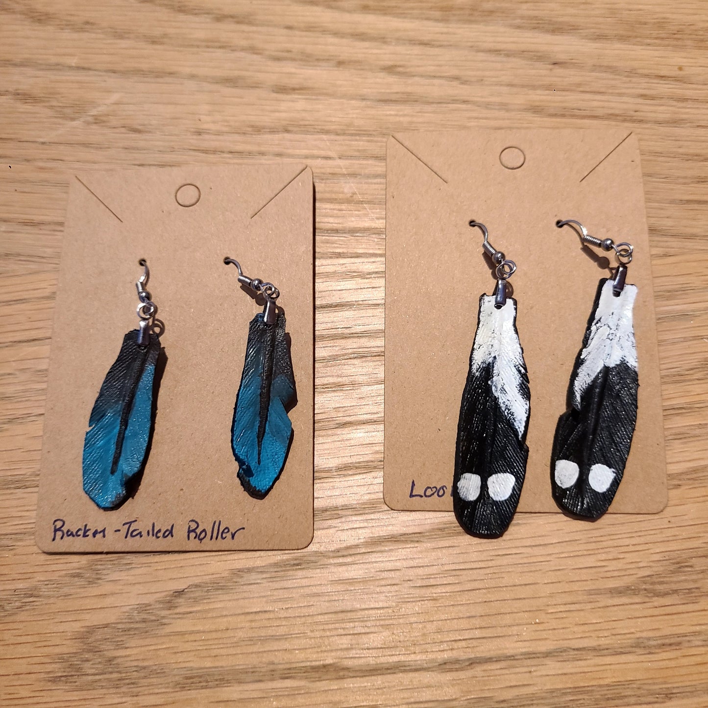 Handcrafted Leather Feather Earrings (small version)  (Log Cabin Leather) OL