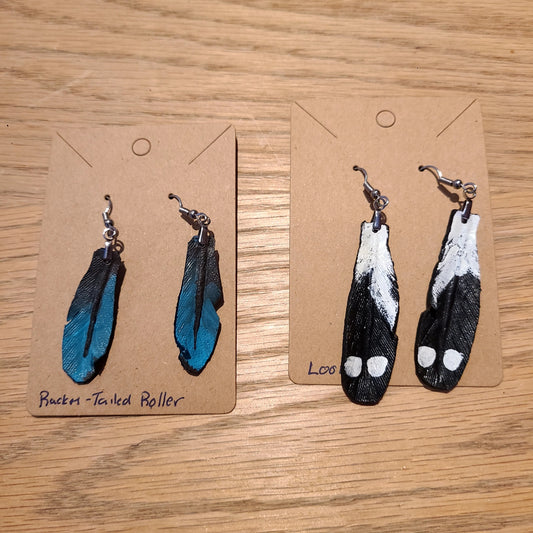 Handcrafted Leather Feather Earrings (small version)  (Log Cabin Leather) OL