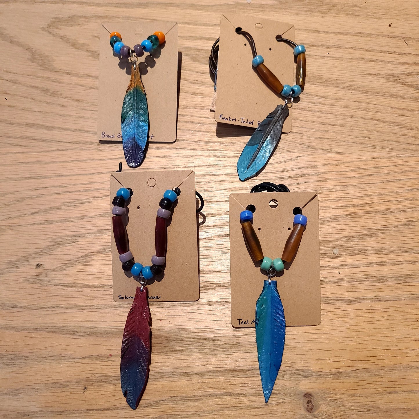 Single Leather Feather Necklace (18" to 20") (Log Cabin Leather) OL