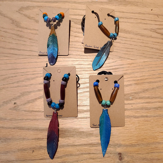 Single Leather Feather Necklace (18" to 20") (Log Cabin Leather) OL