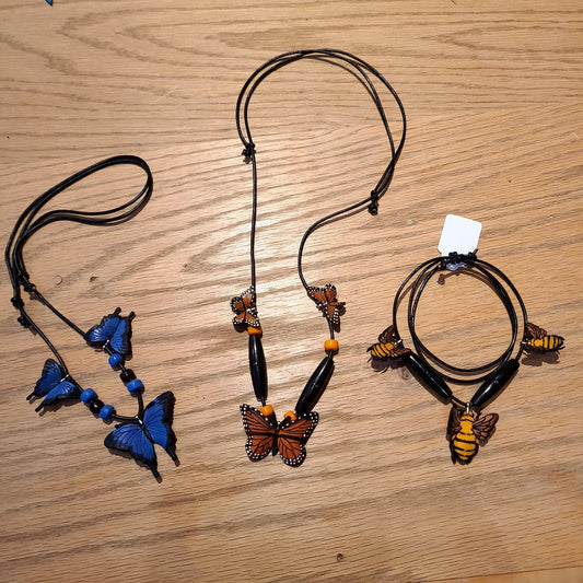Butterfly/Bees Leather Necklaces (Log Cabin Leather) OL