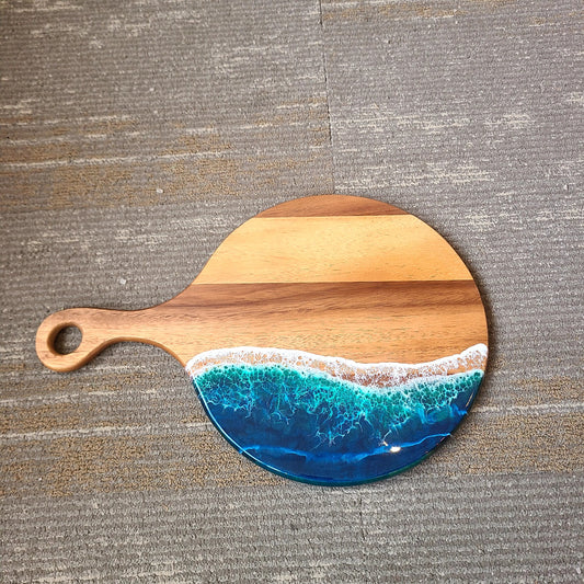 Wood & Resin Wave Round Board 12" diameter w/ handle (Maria Hostage/Java Lou Studio) OL