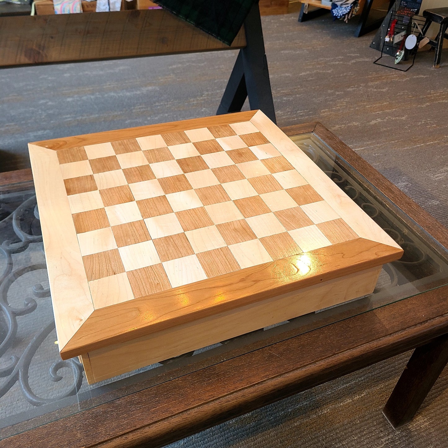 Artisan hand crafted inlay wood chess board (Rick Becksted) OL