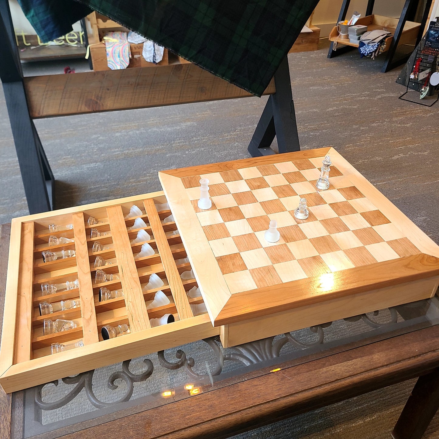 Artisan hand crafted inlay wood chess board (Rick Becksted) OL