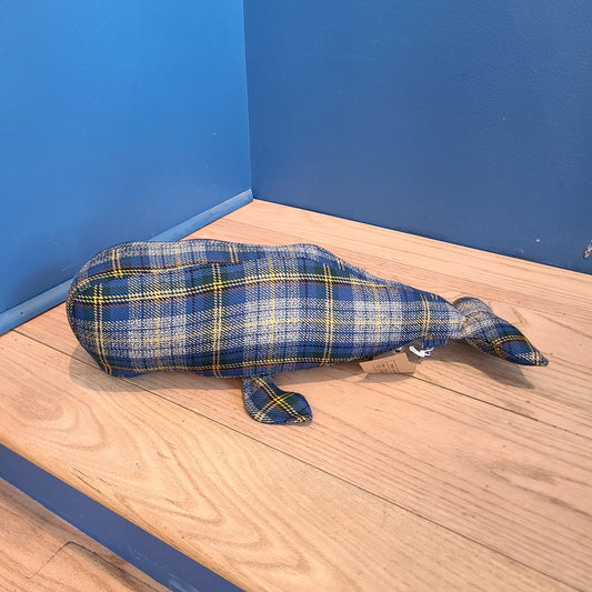 NH Artisan Textile Whale Pillow color: Blue Plaid (Approx. Length 18" Hillside Studio) OL