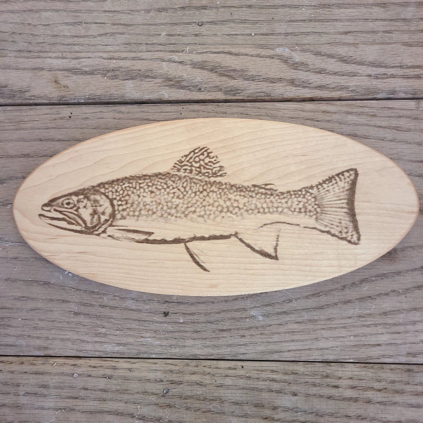 Handcrafted engraved oval trout sign (A Vintage Wren) OL