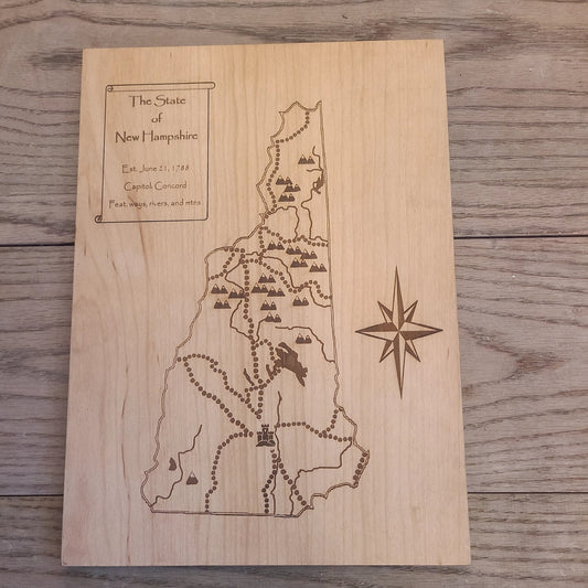 Handcrafted engraved NH board map OL