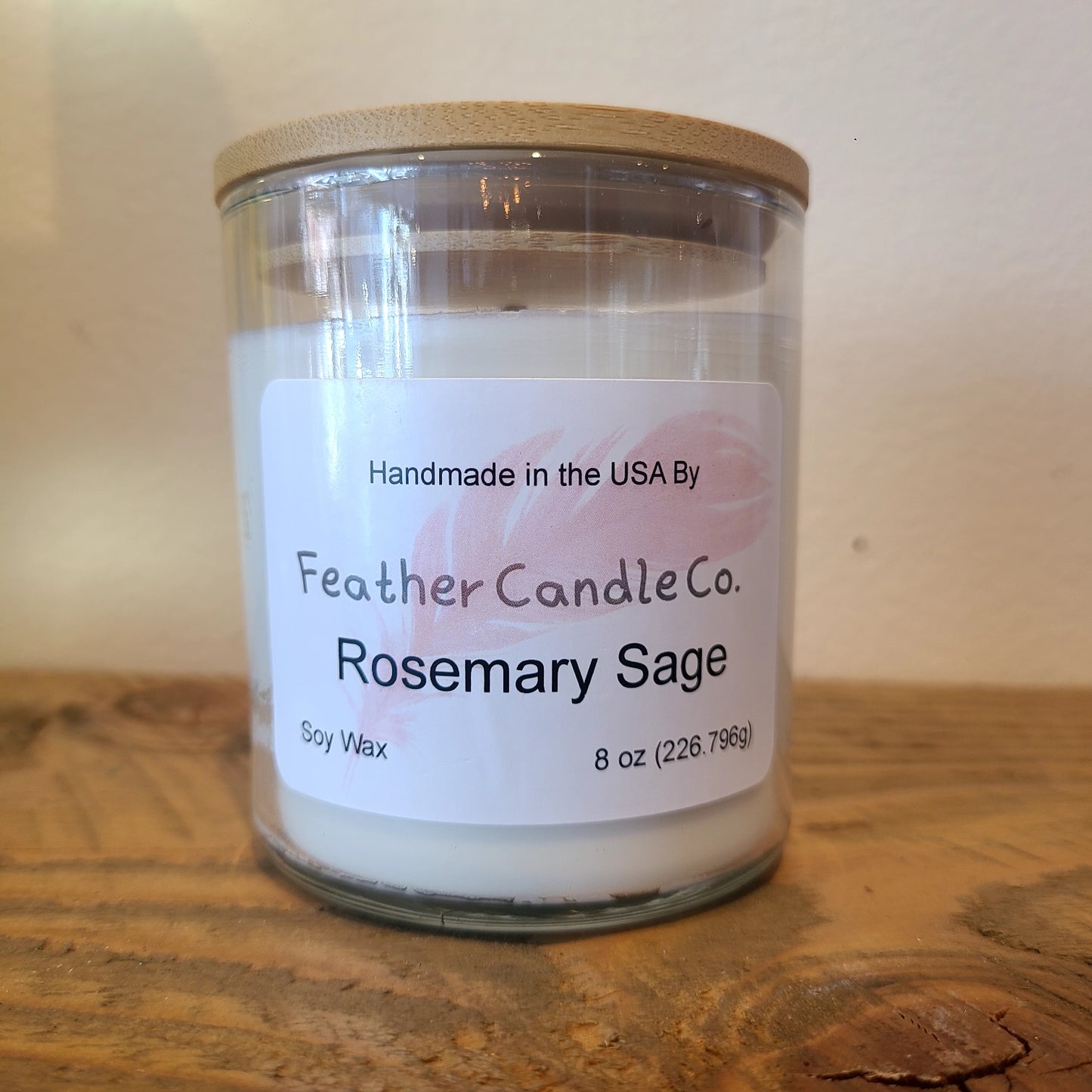 Artisan 100% soy wax "Rosemary Sage" scented candle 8 oz. (Feather Candle Company) OL