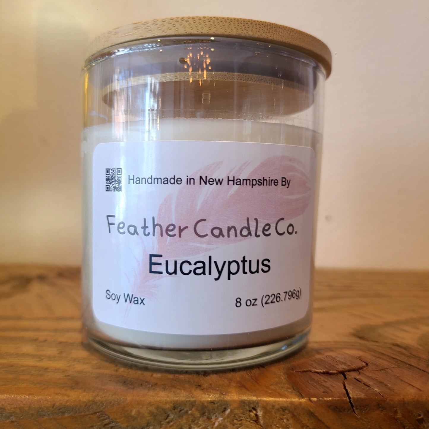 Artisan 100% soy wax "Eucalyptus" scented candle 8 oz. (Feather Candle Company) OL