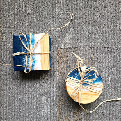 Artisanal Resin Blue Wave Coaster Sets of 4 (Maria Hostage) OL