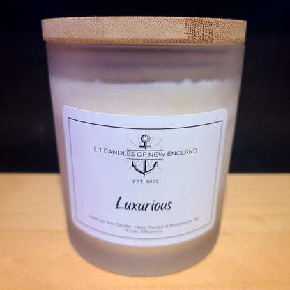 Hand Poured "Luxurious" 8 oz. soy, clean burn candle (LIT Candles of New England) OL