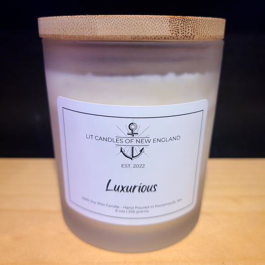 Hand Poured "Luxurious" 8 oz. soy, clean burn candle (LIT Candles of New England) OL