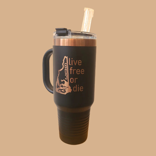 Black/Rose Gold etched 40 oz.  insulated tumbler w/ straw (Dapper Moose Design Co.) OL