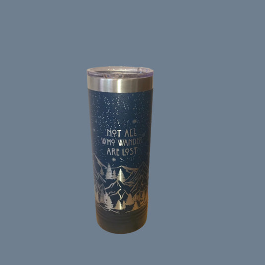 Navy Blue/Silver etched 22 oz. tumbler w/ lid (Dapper Moose Design Co.) OL