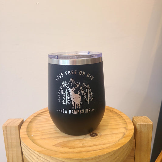 Black/Silver etch 12 oz. stemless wine tumbler w/ lid (Dapper Moose Design Co.) OL