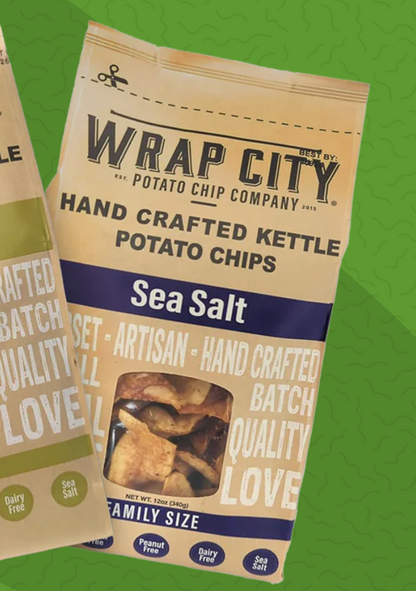 Hand Crafted Sea Salt Kettle Potato Chips 12 oz. (Wrap City) OL