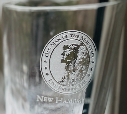 Crystal Pint Glass Etched Old Man of the Mountain 16 oz. (American Crystal Works) OL