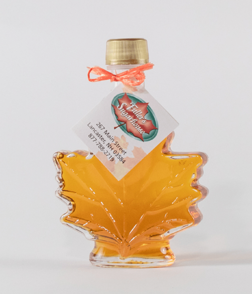Pure NH Maple Syrup Glass Leaf Bottle 3.4 oz. (Fuller's Sugarhouse) OL
