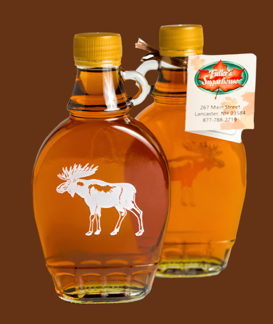 NH Pure Maple Syrup Painted Moose Glass Bottle 8.45 oz. (Fuller's Sugarhouse) OL